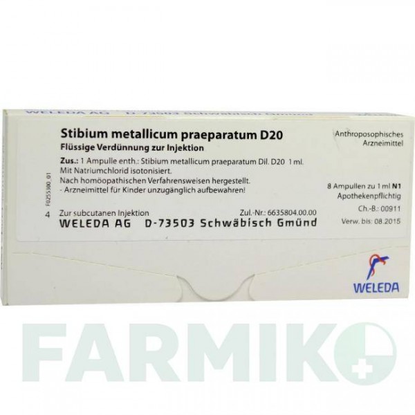 СТИБИУМ МЕТАЛЛИКУМ (STIBIUM METALLICUM) D 20 ампулы 8x1 мл - Гомеопатия WELEDA