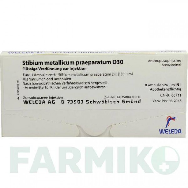 СТИБИУМ МЕТАЛЛИКУМ (STIBIUM METALLICUM) D 30 ампулы 8x1 мл - Гомеопатия WELEDA