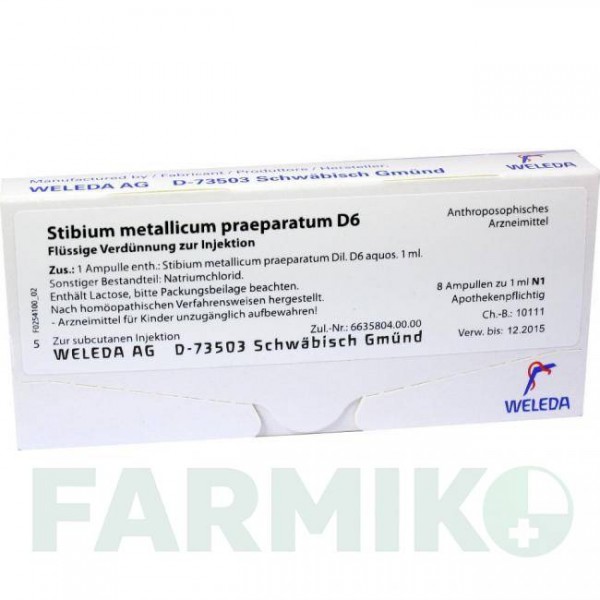 СТИБИУМ МЕТАЛЛИКУМ (STIBIUM METALLICUM) D 6 ампулы 8x1 мл - Гомеопатия WELEDA