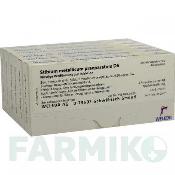 СТИБИУМ МЕТАЛЛИКУМ (STIBIUM METALLICUM) D 6 ампулы 48x1 мл - Гомеопатия WELEDA