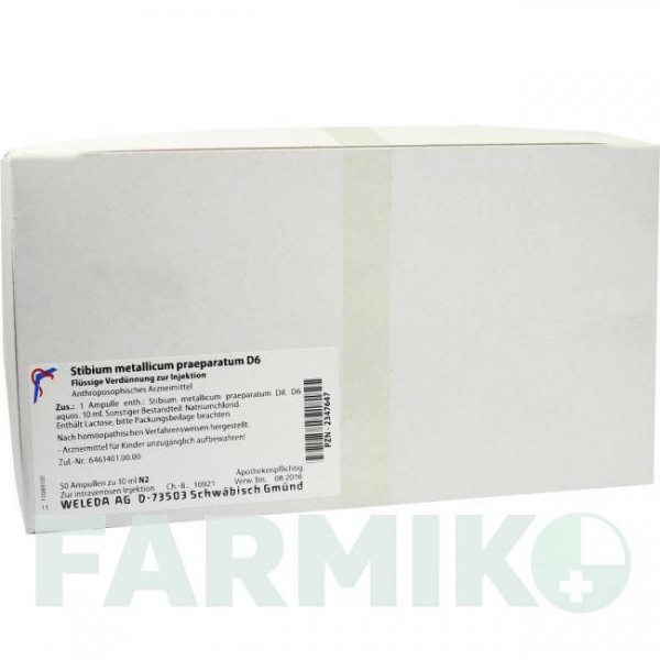 СТИБИУМ МЕТАЛЛИКУМ (STIBIUM METALLICUM) D 6 ампулы 50x10 мл - Гомеопатия WELEDA