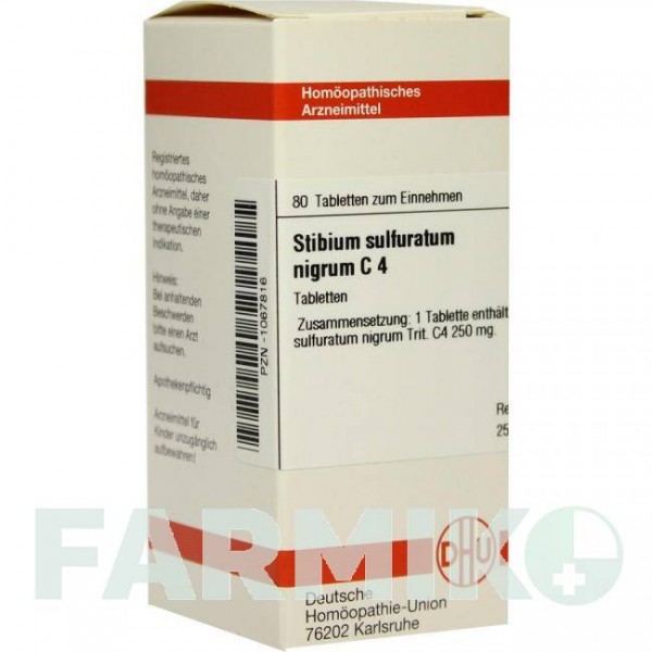 СТИБИУМ СУЛЬФУРАТУМ (STIBIUM SULFURATUM) C 4 таблетки 80 шт - Гомеопатия DHU