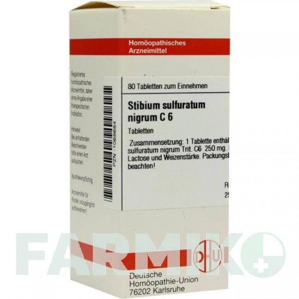 СТИБИУМ СУЛЬФУРАТУМ (STIBIUM SULFURATUM) C 6 таблетки 80 шт - Гомеопатия DHU