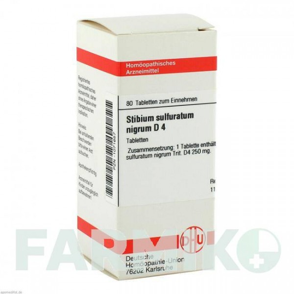 СТИБИУМ СУЛЬФУРАТУМ (STIBIUM SULFURATUM) D 4 таблетки 80 шт - Гомеопатия DHU