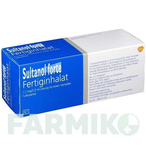 СУЛЬТАНОЛ (SULTANOL) 2,5 мг/2,5 мл раствор 60 шт - Сальбутамол GLAXOSMITHKLINE