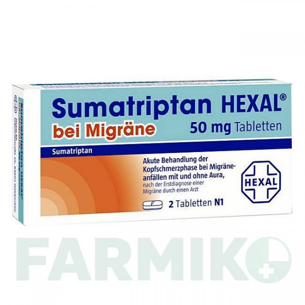 СУМАТРИПТАН (SUMATRIPTAN) 50 мг таблетки 2 шт - Суматриптан HEXAL