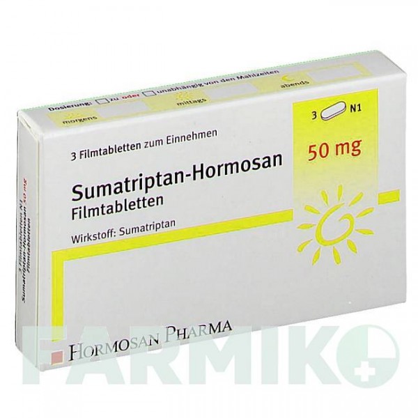 СУМАТРИПТАН (SUMATRIPTAN) 50 мг таблетки 3 шт - Суматриптан HORMOSAN PHARMA