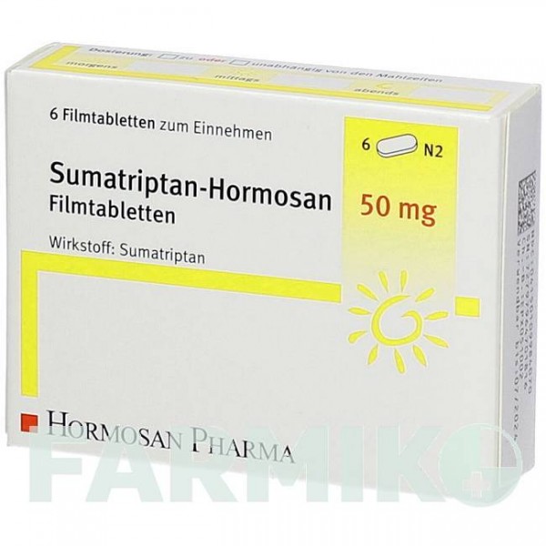 СУМАТРИПТАН (SUMATRIPTAN) 50 мг таблетки 6 шт - Суматриптан HORMOSAN PHARMA