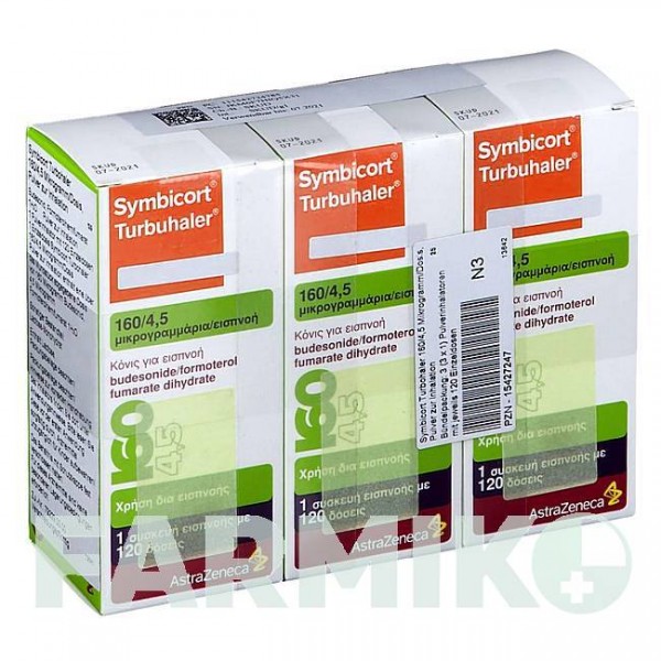 СИМБИКОРТ (SYMBICORT) 160/4,5 мкг/доза 120 доз порошок 3 шт - Формотерол, Будесонид CC PHARMA