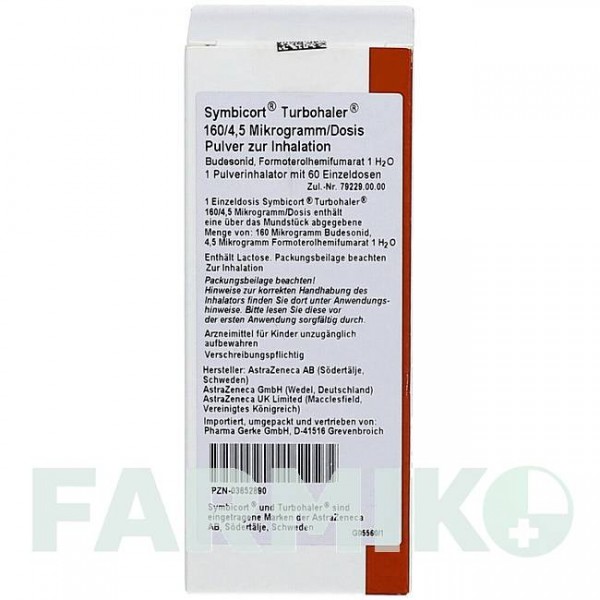 СИМБИКОРТ (SYMBICORT) 160/4,5 мкг/доза 60 доз порошок 1 шт - Формотерол, Будесонид PHARMA GERKE