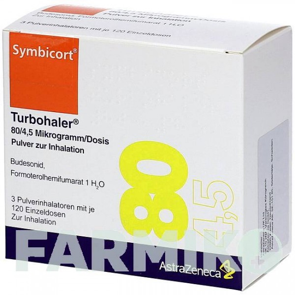 СІМБІКОРТ (SYMBICORT) 80/4,5 мкг/доза 120 доз порошок 3 шт - Формотерол, Будесонід AXICORP PHARMA