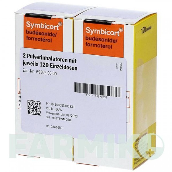 СІМБІКОРТ (SYMBICORT) 80/4,5 мкг/доза 120 доз порошок 2 шт - Формотерол, Будесонід EMRA-MED