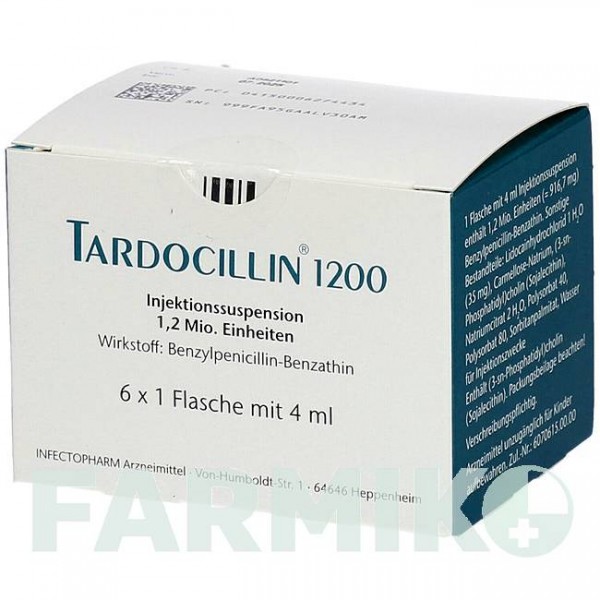 ТАРДОЦИЛІН (TARDOCILLIN) 1200 суспензія 6x4 мл - Бензилпеніцилін-бензатин INFECTOPHARM