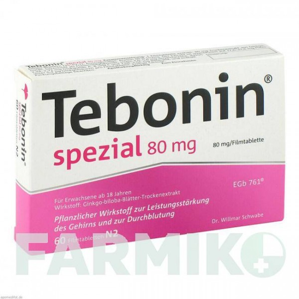 ТЕБОНИН (TEBONIN) 80 мг таблетки 60 шт - Экстракт листьев гинкго билоба DR.WILLMAR SCHWABE