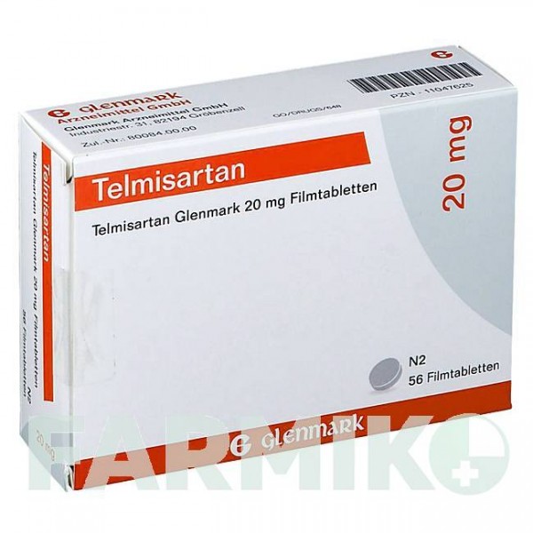 ТЕЛМИСАРТАН (TELMISARTAN) 20 мг таблетки 56 шт - Телмисартан GLENMARK