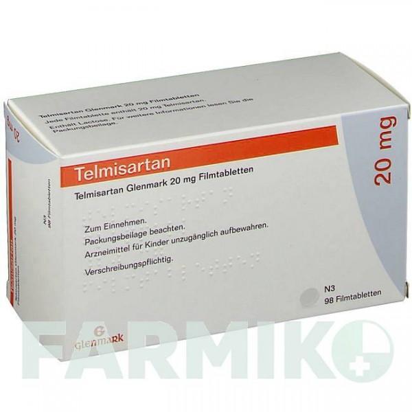 ТЕЛМІСАРТАН (TELMISARTAN) 20 мг таблетки 98 шт - Телмісартан GLENMARK