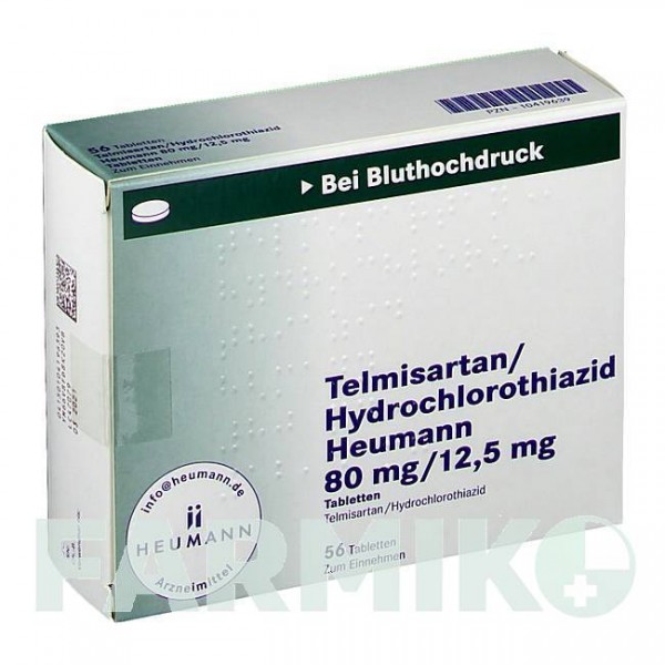 ТЕЛМІСАРТАН (TELMISARTAN) 80 мг/12,5 мг таблетки 56 шт - Телмісартан, Гідрохлоротіазид HEUMANN PHARMA