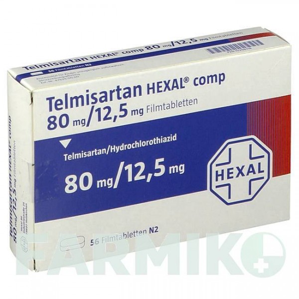 ТЕЛМІСАРТАН (TELMISARTAN) 80 мг/12,5 мг таблетки 56 шт - Телмісартан, Гідрохлоротіазид HEXAL