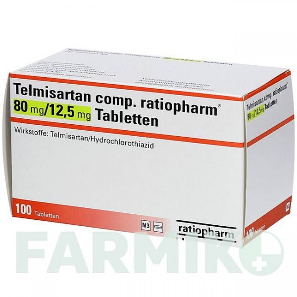 ТЕЛМИСАРТАН (TELMISARTAN) 80 мг/12,5 мг таблетки 100 шт - Телмисартан, Гидрохлоротиазид RATIOPHARM