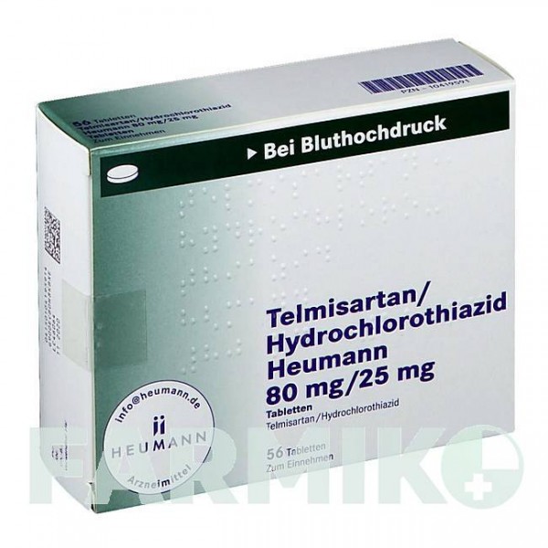 ТЕЛМИСАРТАН (TELMISARTAN) 80 мг/25 мг таблетки 56 шт - Телмисартан, Гидрохлоротиазид HEUMANN PHARMA