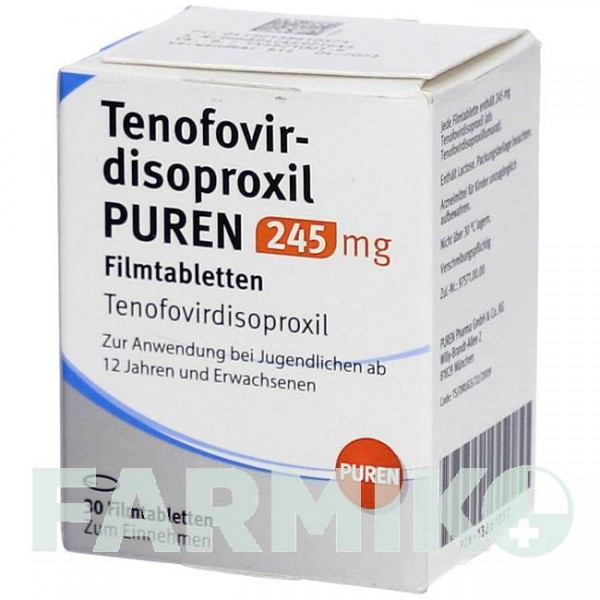 ТЕНОФОВИРДИЗОПРОКСИЛ (TENOFOVIRDISOPROXIL) 245 мг таблетки 30 шт - Тенофовир PUREN PHARMA