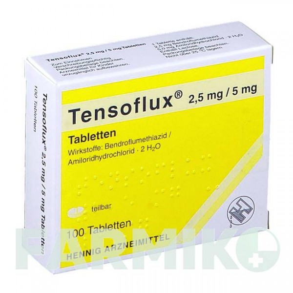ТЕНСОФЛЮКС (TENSOFLUX) 2,5 мг/5 мг таблетки 100 шт - Бендрофлуметіазид, Амілорид HENNIG