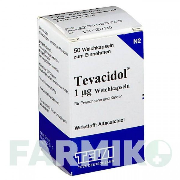 ТЕВАЦИДОЛ (TEVACIDOL) 1 мкг капсули 50 шт - Альфакальцидол THERAMEX