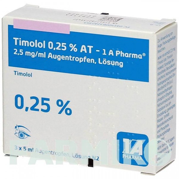 ТИМОЛОЛ (TIMOLOL) 0,25% краплі 3x5 мл - Тимолол 1 A PHARMA
