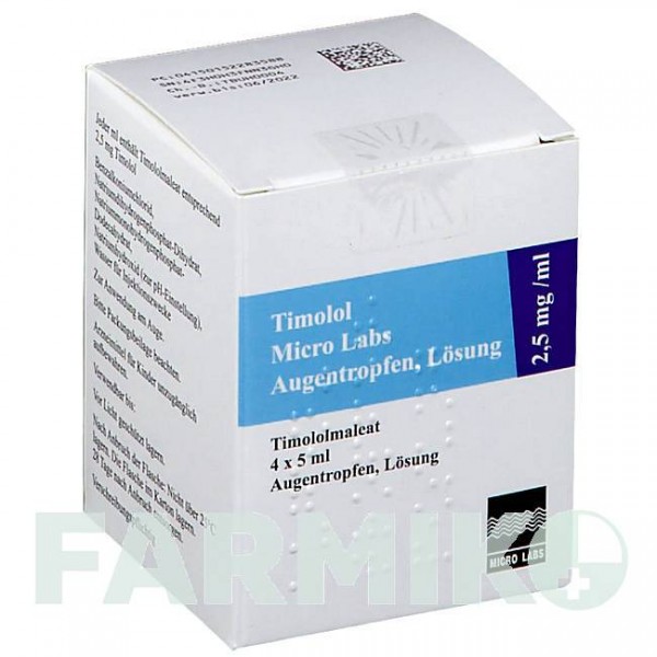 ТИМОЛОЛ (TIMOLOL) 2,5 мг/мл капли 4x5 мл - Тимолол MICRO LABS