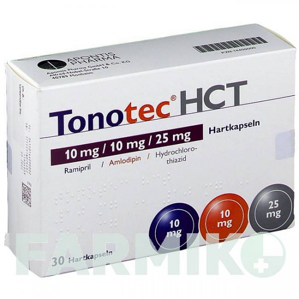 ТОНОТЕК (TONOTEC) 10 мг/10 мг/25 мг капсули 30 шт - Раміприл, Амлодипін, Гідрохлоротіазид APONTIS PHARMA