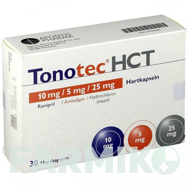 ТОНОТЕК (TONOTEC) 10 мг/5 мг/25 мг капсулы 30 шт - Рамиприл, Амлодипин, Гидрохлоротиазид APONTIS PHARMA