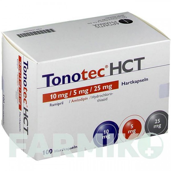 ТОНОТЕК (TONOTEC) 10 мг/5 мг/25 мг капсулы 100 шт - Рамиприл, Амлодипин, Гидрохлоротиазид APONTIS PHARMA