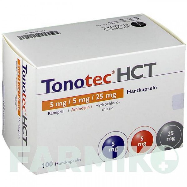 ТОНОТЕК (TONOTEC) 5 мг/5 мг/25 мг капсули 100 шт - Раміприл, Амлодипін, Гідрохлоротіазид APONTIS PHARMA