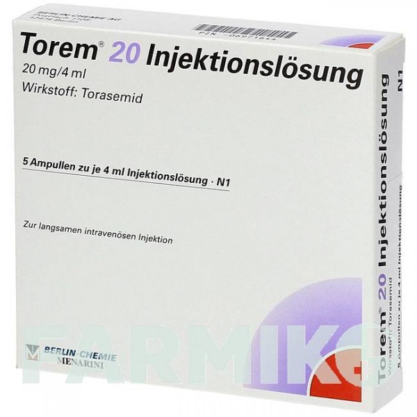 ТОРЕМ (TOREM) 20 розчин 5x4 мл - Торасемід BERLIN-CHEMIE