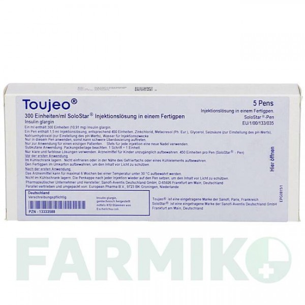ТОЖЕО (TOUJEO) 300 ЕД/мл раствор 5x1,5 мл - Инсулин гларгин EUROPEAN PHARMA