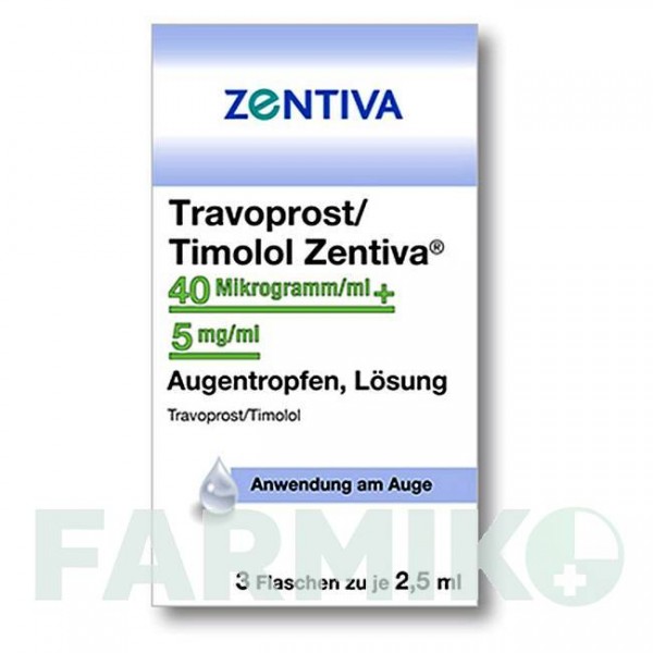 ТРАВОПРОСТ (TRAVOPROST) 40 мкг + 5 мг капли 3x2,5 мл - Тимолол, Травопрост ZENTIVA