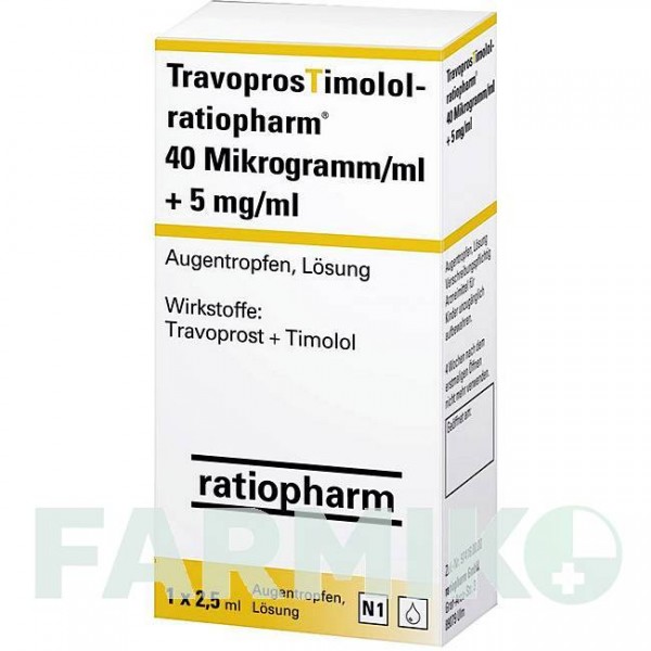 ТРАВОПРОСТИМОЛОЛ (TRAVOPROSTIMOLOL) 40 мкг/мл + 5 мг/мл капли 2,5 мл - Тимолол, Травопрост RATIOPHARM