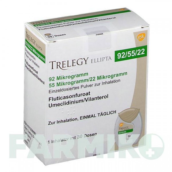 ТРЕЛЕДЖІ (TRELEGY) 92 мкг/55 мкг/22 мкг 30 доз порошок 1 шт - Вілантерол, Умеклідинію бромід, Флутиказон GLAXOSMITHKLINE