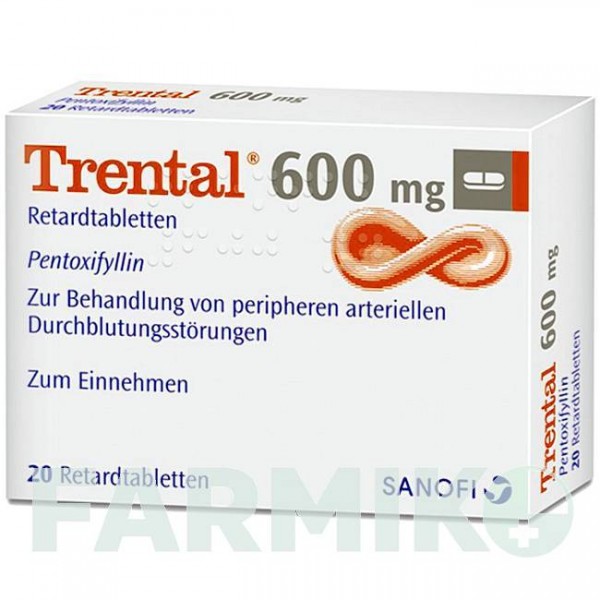 ТРЕНТАЛ (TRENTAL) 600 мг таблетки 20 шт - Пентоксифиллин SANOFI