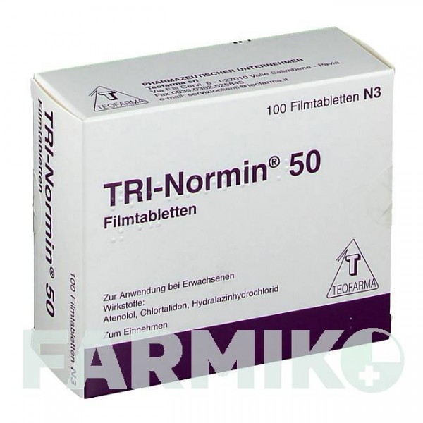 ТРИ НОРМИН (TRI NORMIN) 50 таблетки 100 шт - Атенолол, Хлорталидон, Гидралазин TEOFARMA