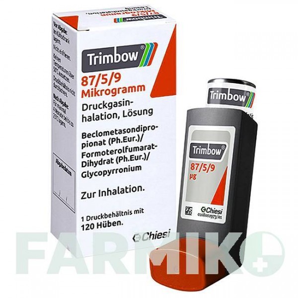 ТРИМБОУ (TRIMBOW) 87 мкг/5 мкг/9 мкг 120 доз аэрозоль 1 шт - Формотерол, Гликопиррония бромид, Беклометазон CHIESI