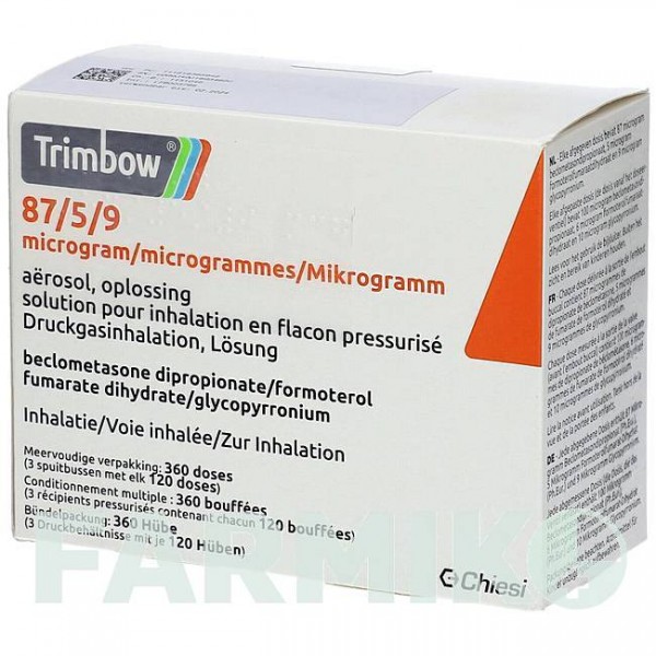 ТРИМБОУ (TRIMBOW) 87 мкг/5 мкг/9 мкг 120 доз аэрозоль 1 шт - Формотерол, Гликопиррония бромид, Беклометазон DOCPHARM