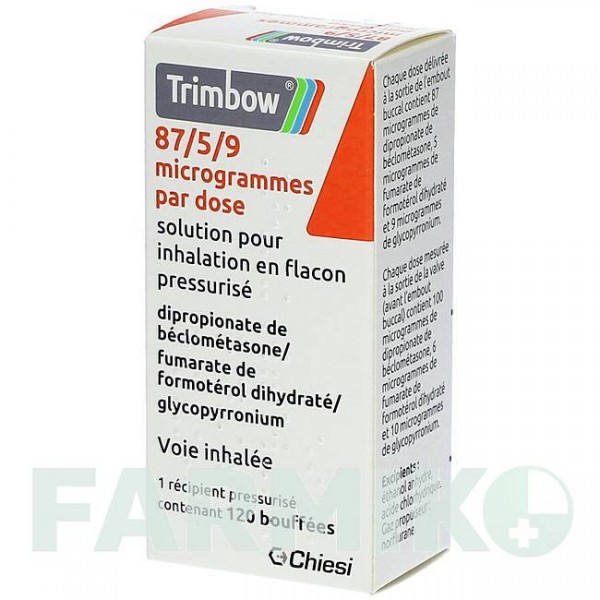 ТРИМБОУ (TRIMBOW) 87 мкг/5 мкг/9 мкг 120 доз аерозоль 1 шт - Формотерол, Глікопіронію бромід, Беклометазон KOHLPHARMA