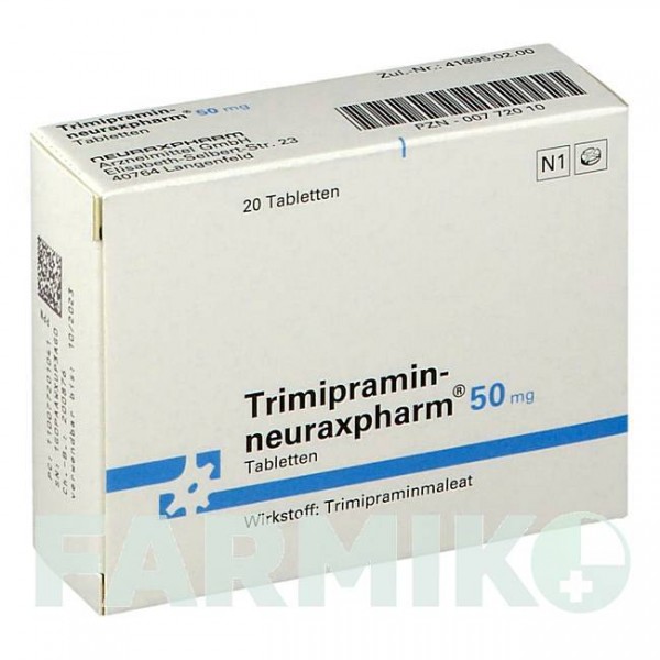 ТРИМИПРАМИН (TRIMIPRAMIN) 50 мг таблетки 20 шт - Тримипрамин NEURAXPHARM