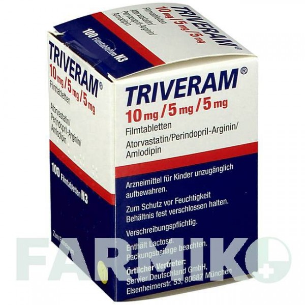 ТРИВЕРАМ (TRIVERAM) 10 мг/5 мг/5 мг таблетки 100 шт - Аторвастатин, Амлодипин, Периндоприл SERVIER