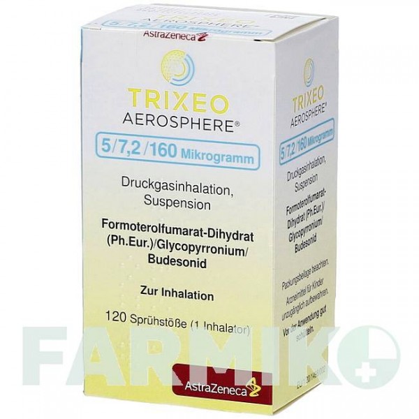 ТРІКСЕО (TRIXEO) 5/7,2/160 мкг 120 доз аерозоль 1 шт - Формотерол, Глікопіронію бромід, Будесонід ASTRAZENECA