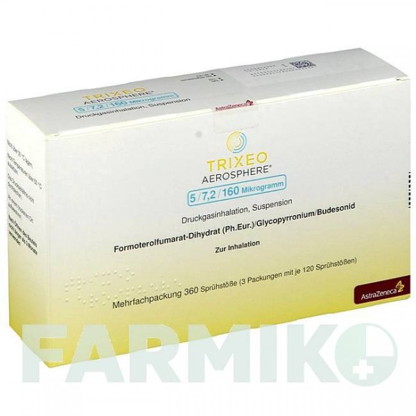 ТРІКСЕО (TRIXEO) 5/7,2/160 мкг 120 доз аерозоль 3 шт - Формотерол, Глікопіронію бромід, Будесонід ASTRAZENECA
