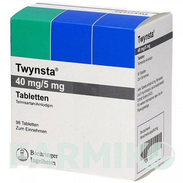 ТВИНСТА (TWYNSTA) 40 мг/5 мг таблетки 98 шт - Телмисартан, Амлодипин ACA MULLER-ADAG PHARMA