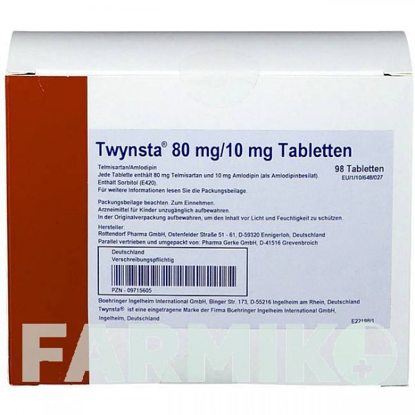 ТВИНСТА (TWYNSTA) 80 мг/10 мг таблетки 98 шт - Телмисартан, Амлодипин PHARMA GERKE