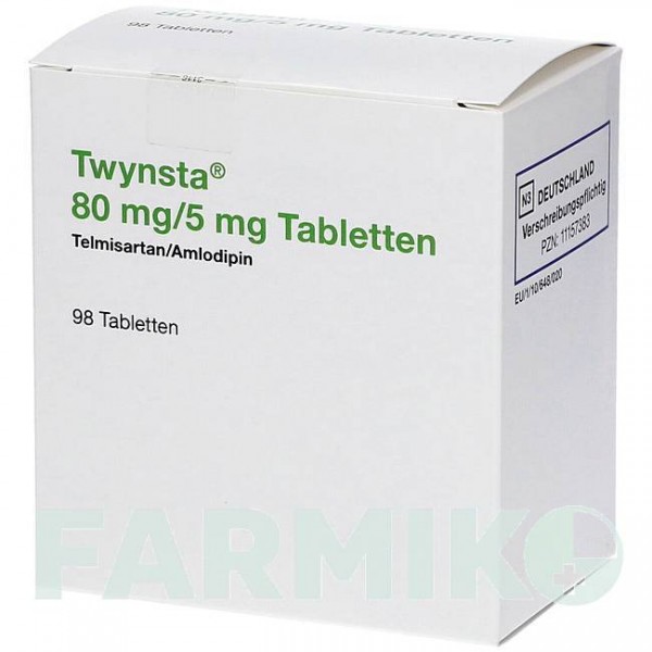 ТВИНСТА (TWYNSTA) 80 мг/5 мг таблетки 98 шт - Телмисартан, Амлодипин 2CARE4